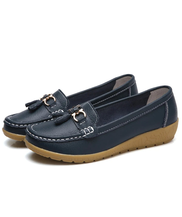 Leather Cut-Out Ballerina Flats for Women
