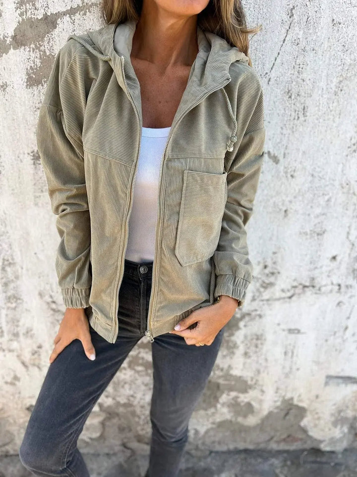 Casual Corduroy Jacket with Hood