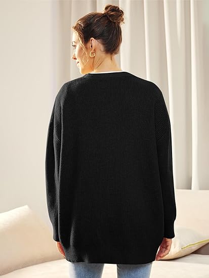 Oversized V-Neck Cardigan with Button Closure