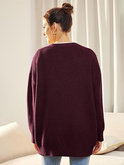 Oversized V-Neck Cardigan with Button Closure