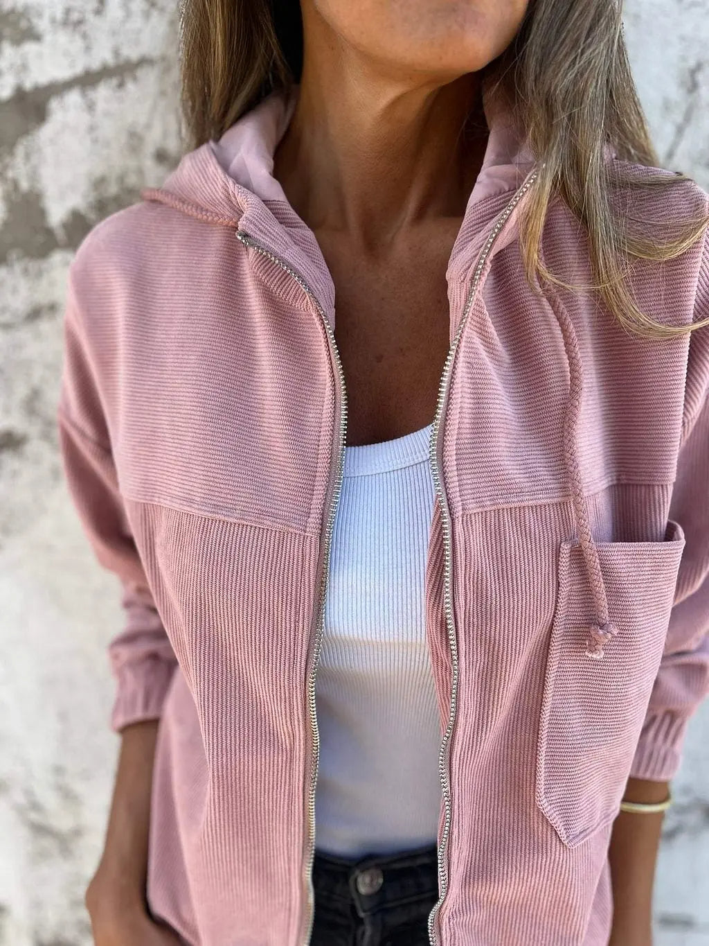 Casual Corduroy Jacket with Hood