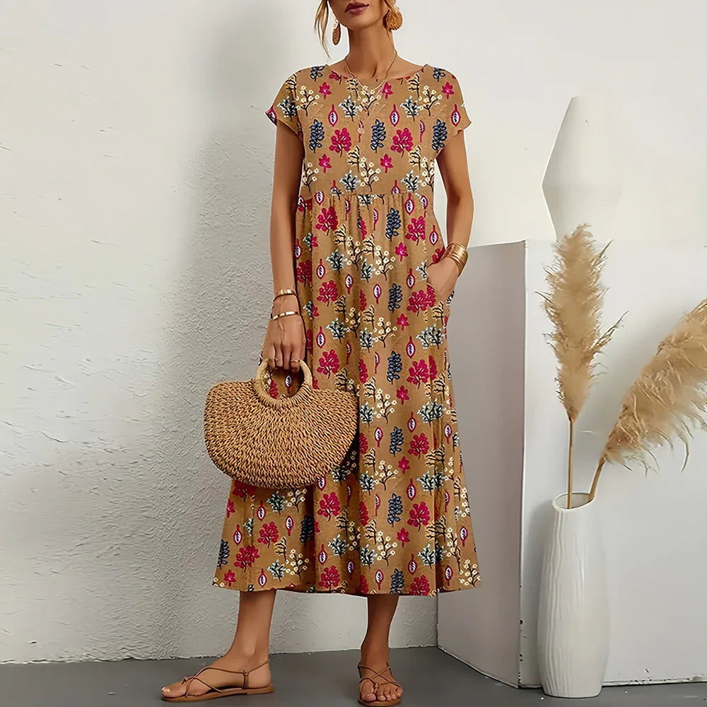 beck natural linen midi dress The Linen V-Neck Midi Dress