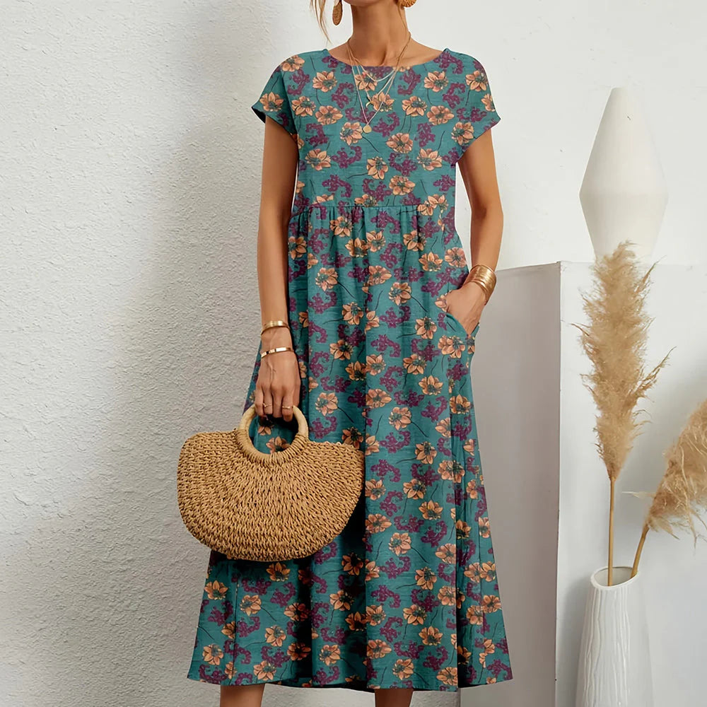 Women’s Cotton Linen Blend Casual Midi Dress