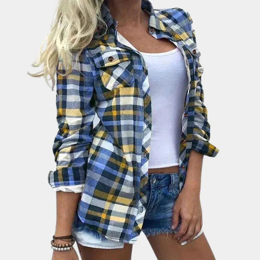 PlaidEase – Women's Blouse with Timeless Plaid Design and Feminine Touch