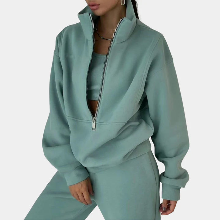 Comfortable Tracksuit Pullover with Zipper for Women