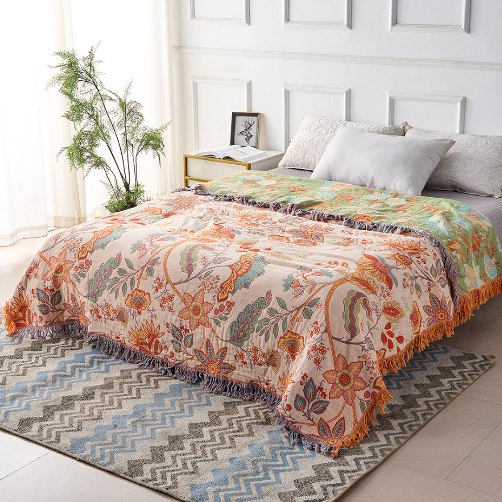 Rustic Floral Tassel Blanket
