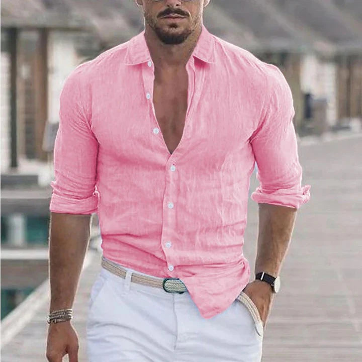 Linen Men's Shirt with Turn-Down Collar