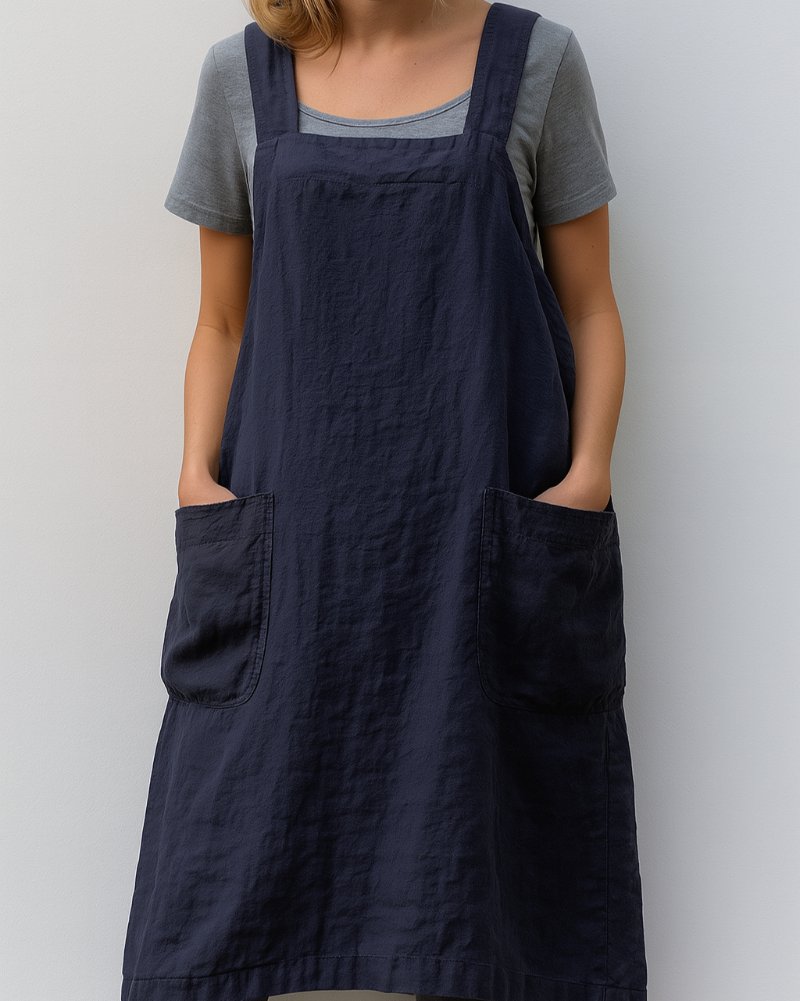 v neck linen apron dress Women Cotton Apron V Neck Pleated Pinafore Dress Housework Florist Solid Retro