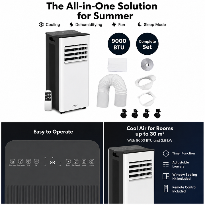 KIMO 9000 BTU Portable Air Conditioner – White/Black
