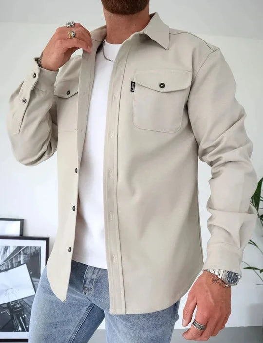 Men's Long-Sleeve Shirt with Pockets Classic Utility for Everyday Wear