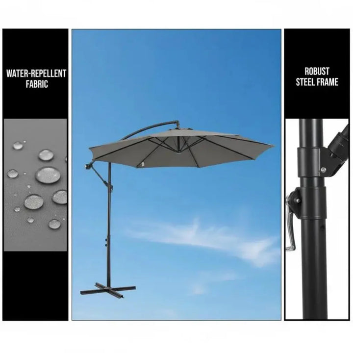 Parasol with hand crank, weatherproof, 2.95 m x 2.95 m x 2.45 m, polyester, steel, black