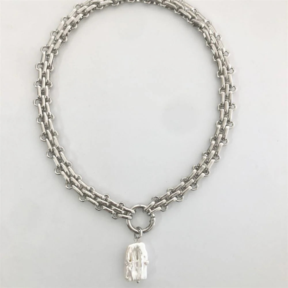 Baroque Freshwater Pearl Necklace with Gold &amp; Silver Chain
