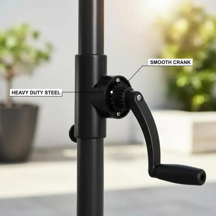 Parasol with hand crank, weatherproof, 2.95 m x 2.95 m x 2.45 m, polyester, steel, black