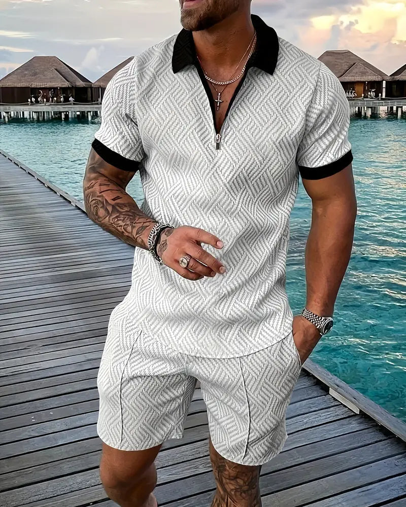 Casual Zipper Collar Summer Tracksuit Outfit