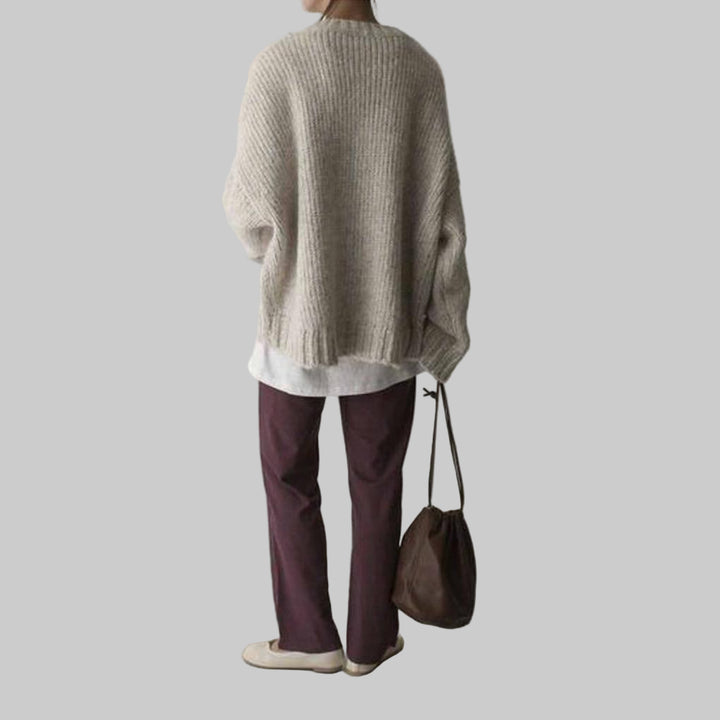 Oversized Ivory Pocket-Front Sweater – Relaxed Everyday Layer