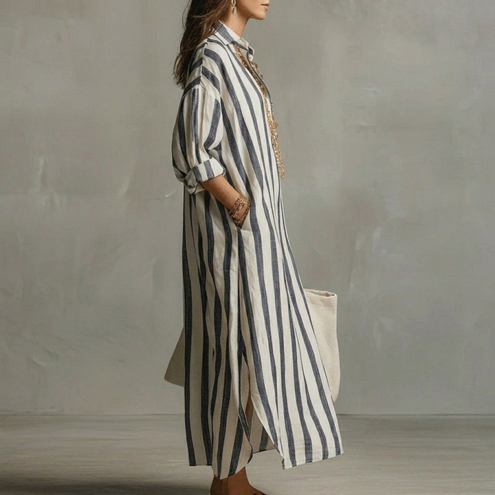Women's A-line Dress – With Lapel Collar