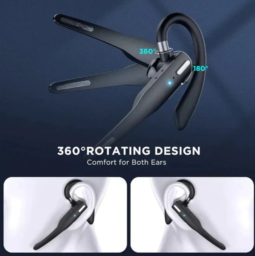"Sleek black Bluetooth 5.1 noise-cancelling headset for men, featuring dual microphones for clear, hands-free calls."