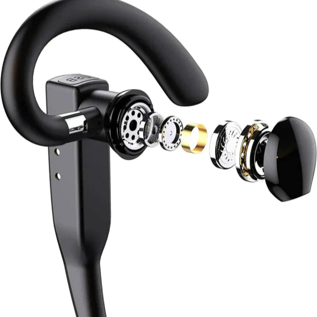 "Sleek black Bluetooth 5.1 noise-cancelling headset for men, featuring dual microphones for clear, hands-free calls."